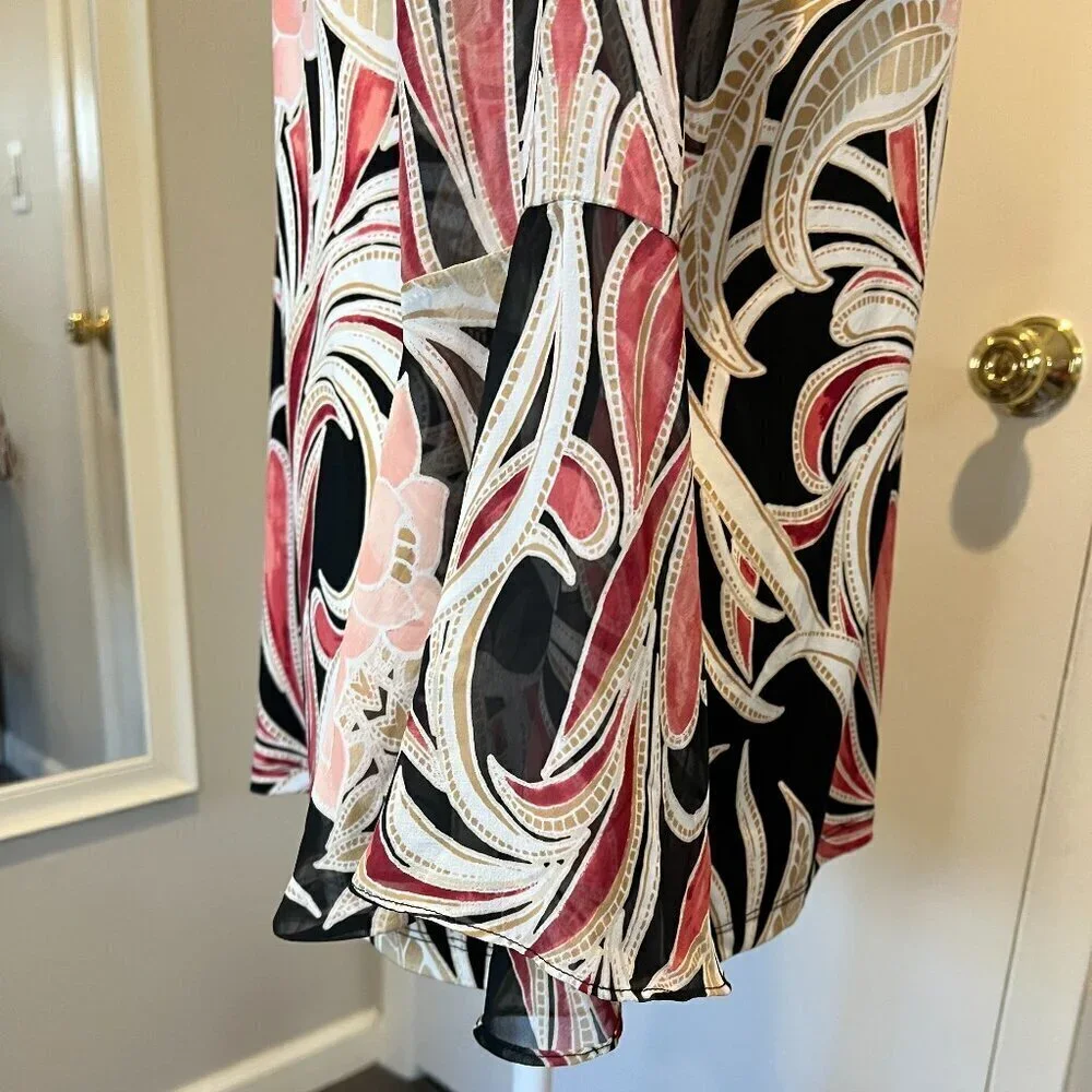 JM Collection Embellished Y-neck tunic with bell sleeves, Size Medium